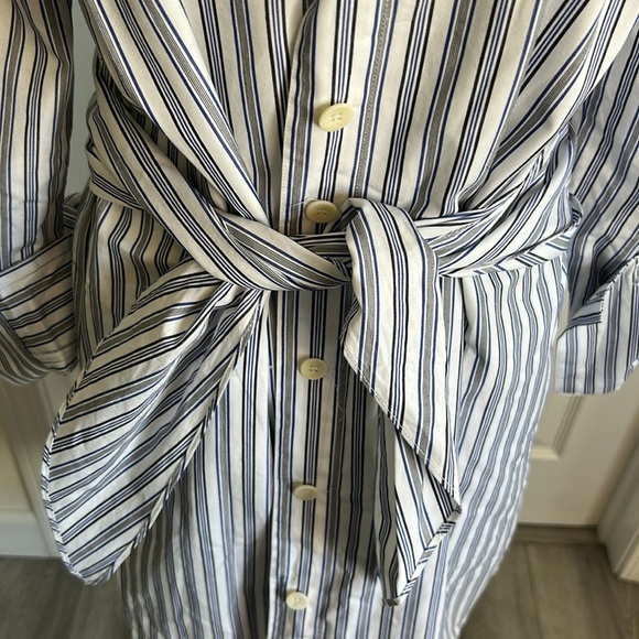 TIBI Liam Stripe V-Neck Shirt with Tie Sz 8 $395 - Picture 4 of 14
